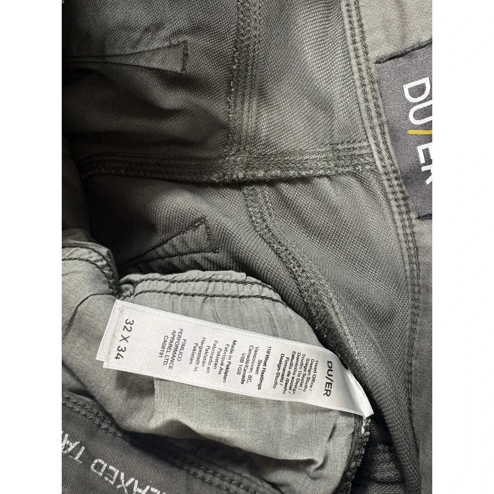 DU/ER Performance Pants Mens 32x34 Gray Rugged Stretch Wear Relaxed Tapered Leg